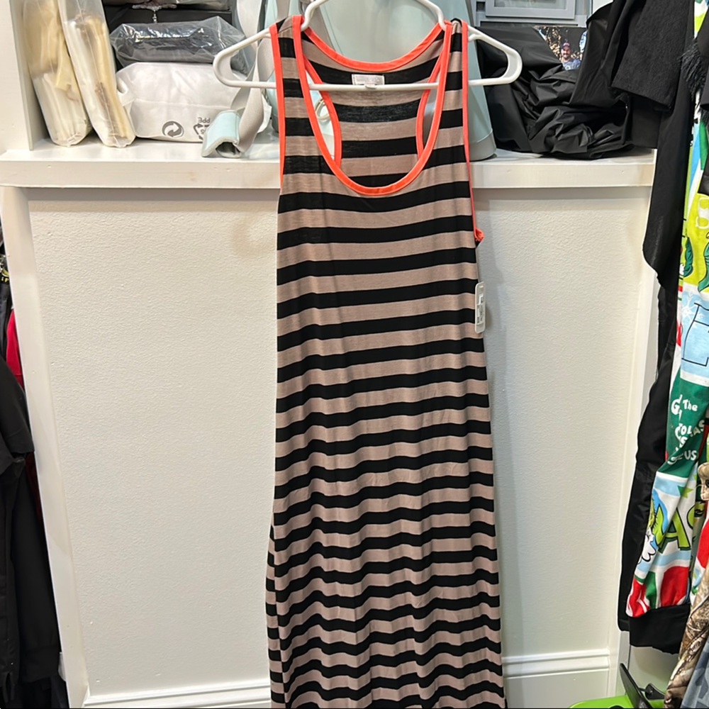 Charming Charlie Black and Tan Striped Maxi Dress